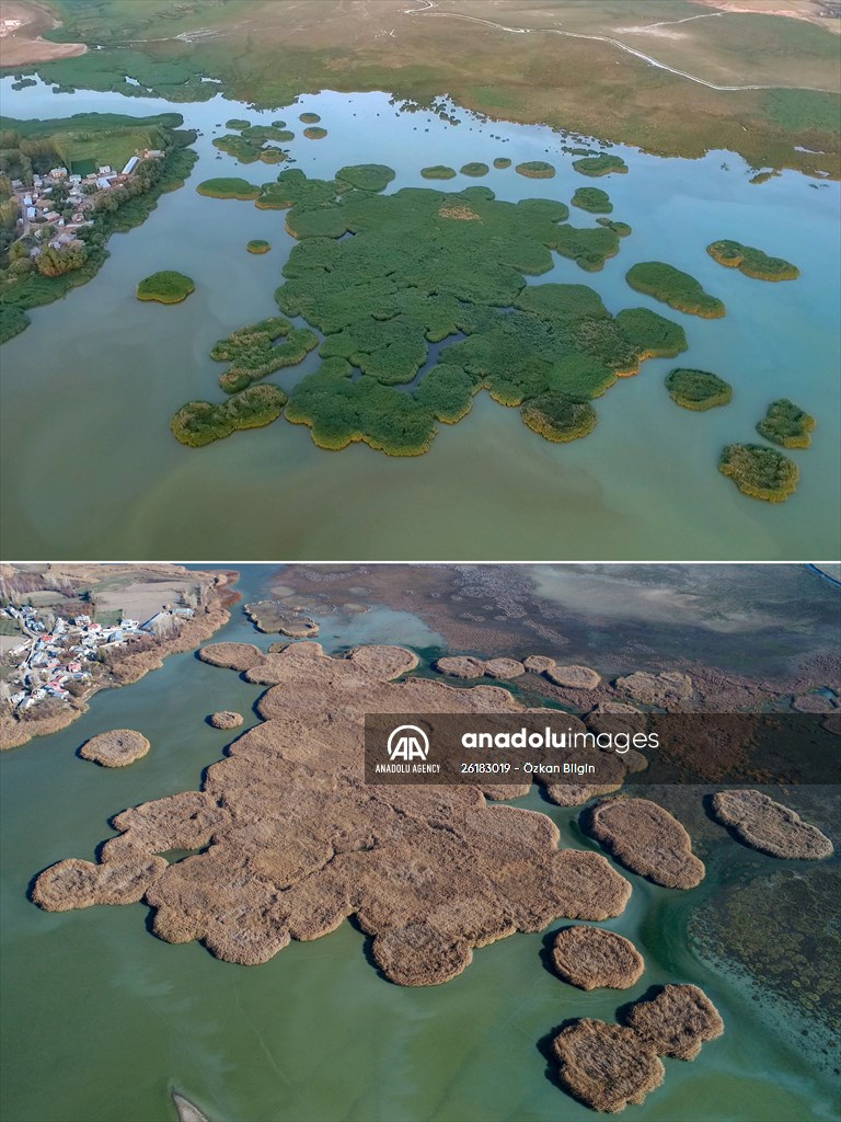 Under water areas turned into land after withdrawal of water in Lake Van