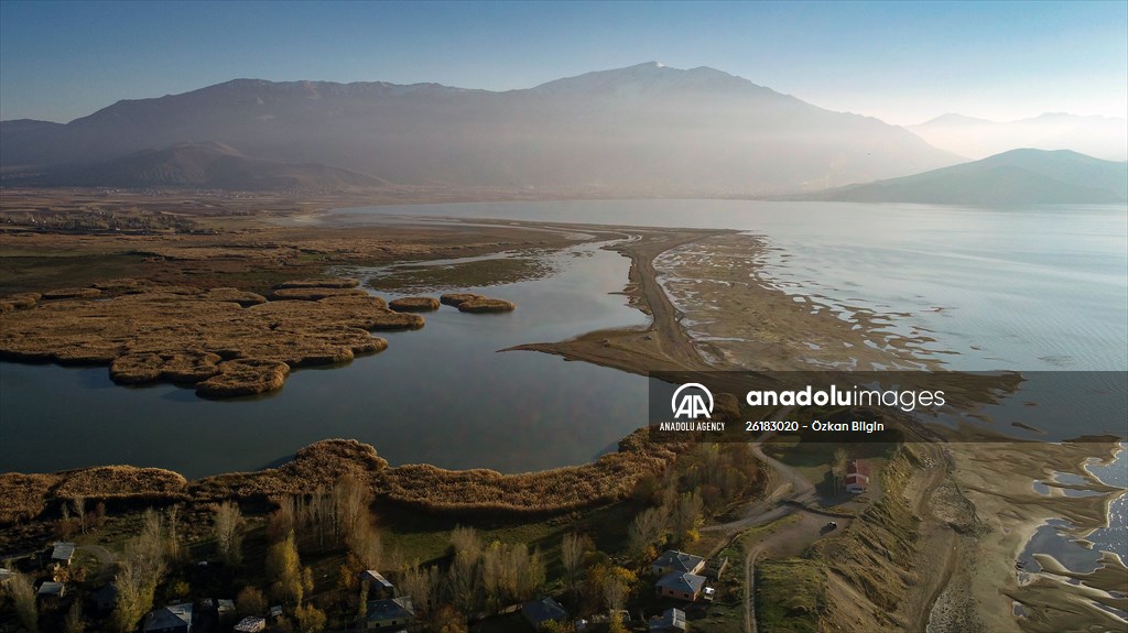 Under water areas turned into land after withdrawal of water in Lake Van