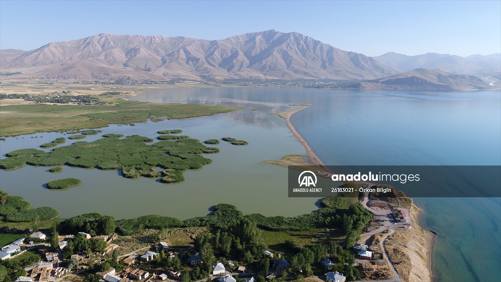 Under water areas turned into land after withdrawal of water in Lake Van