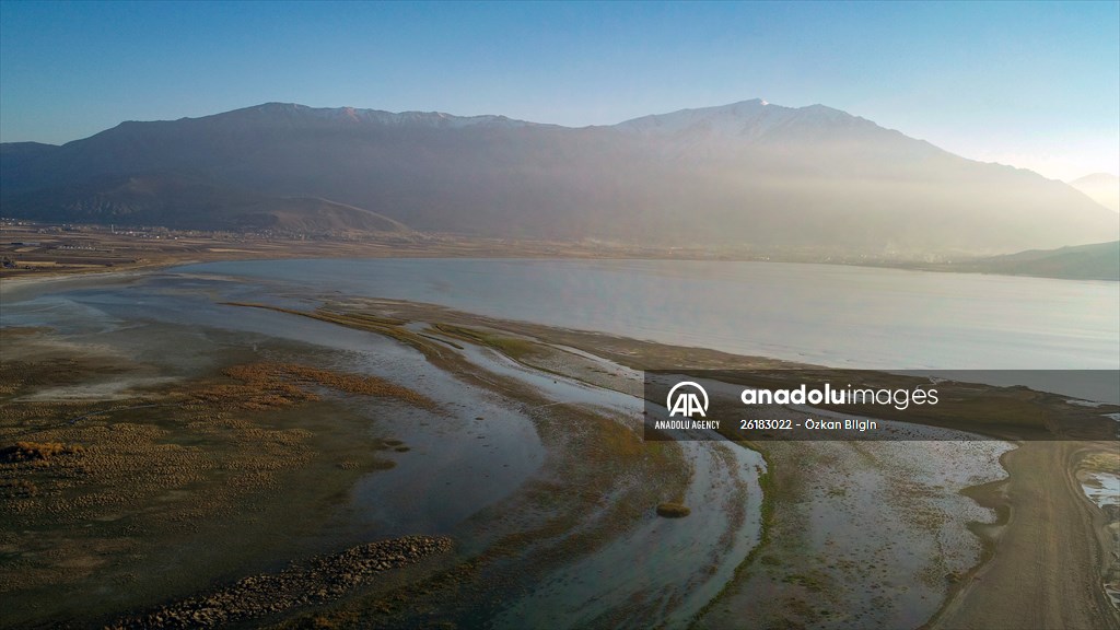 Under water areas turned into land after withdrawal of water in Lake Van