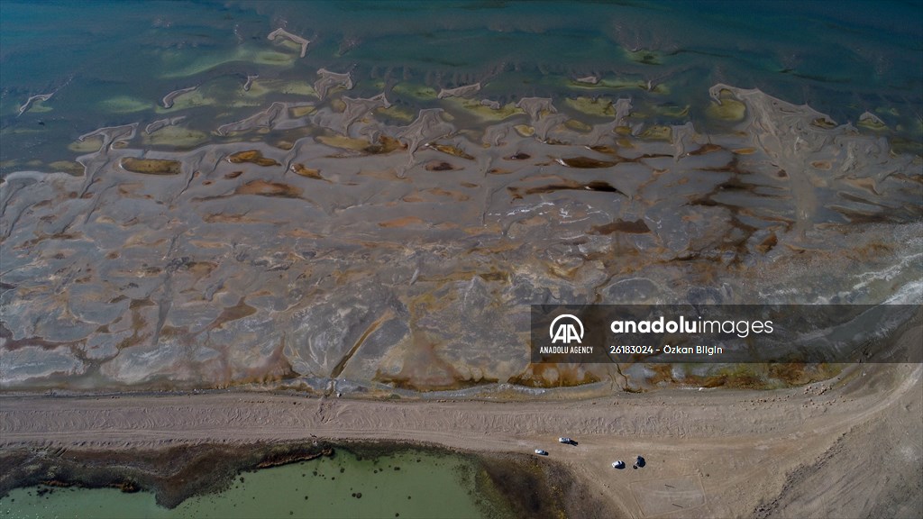 Under water areas turned into land after withdrawal of water in Lake Van