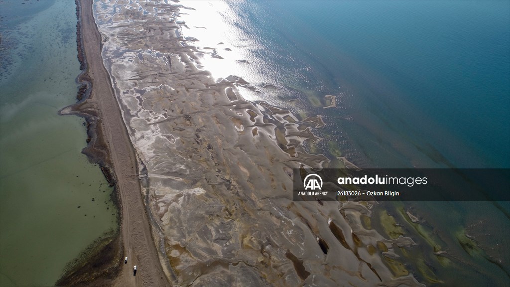 Under water areas turned into land after withdrawal of water in Lake Van