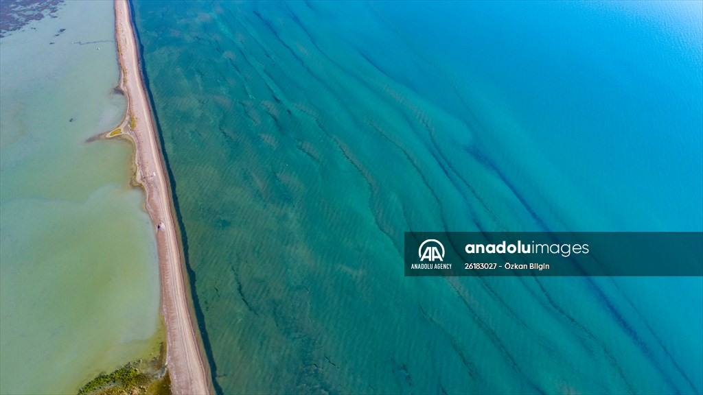 Under water areas turned into land after withdrawal of water in Lake Van