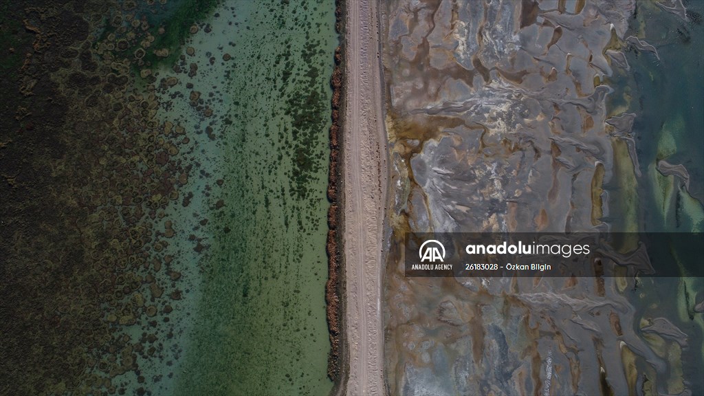 Under water areas turned into land after withdrawal of water in Lake Van