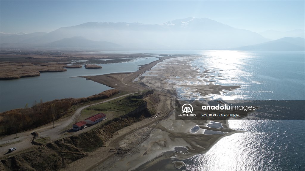 Under water areas turned into land after withdrawal of water in Lake Van