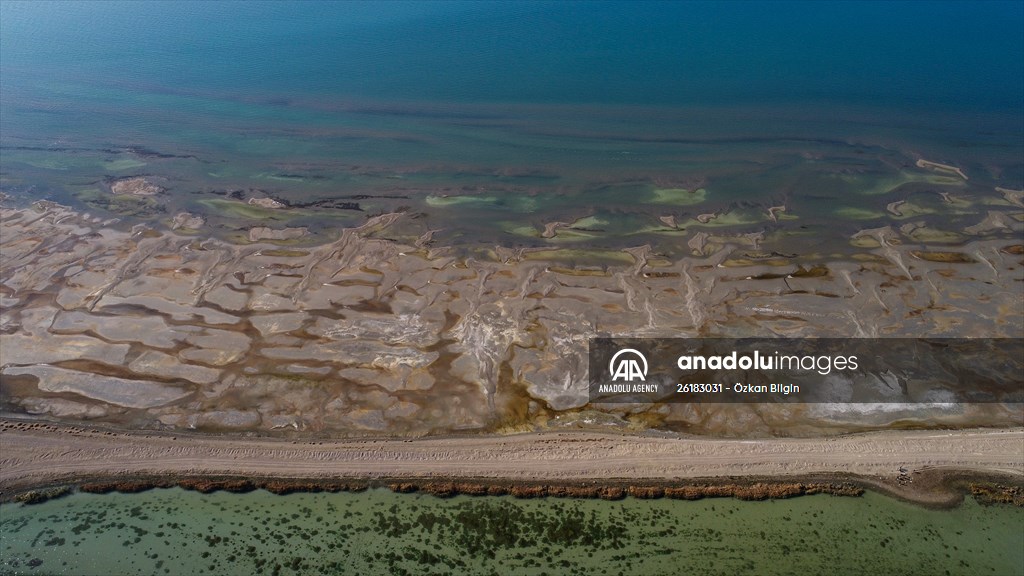 Under water areas turned into land after withdrawal of water in Lake Van