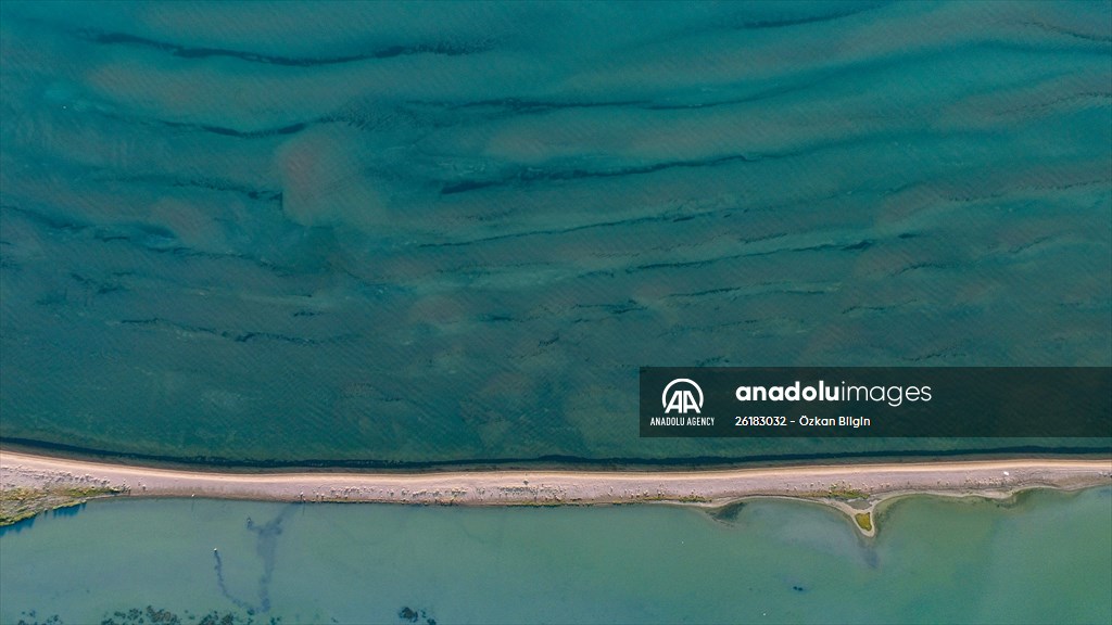 Under water areas turned into land after withdrawal of water in Lake Van