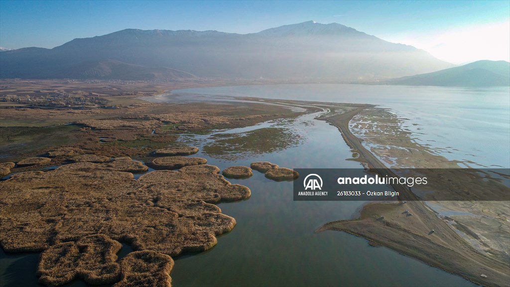 Under water areas turned into land after withdrawal of water in Lake Van