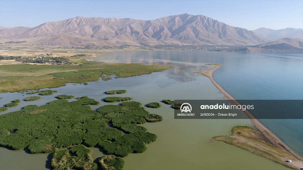 Under water areas turned into land after withdrawal of water in Lake Van