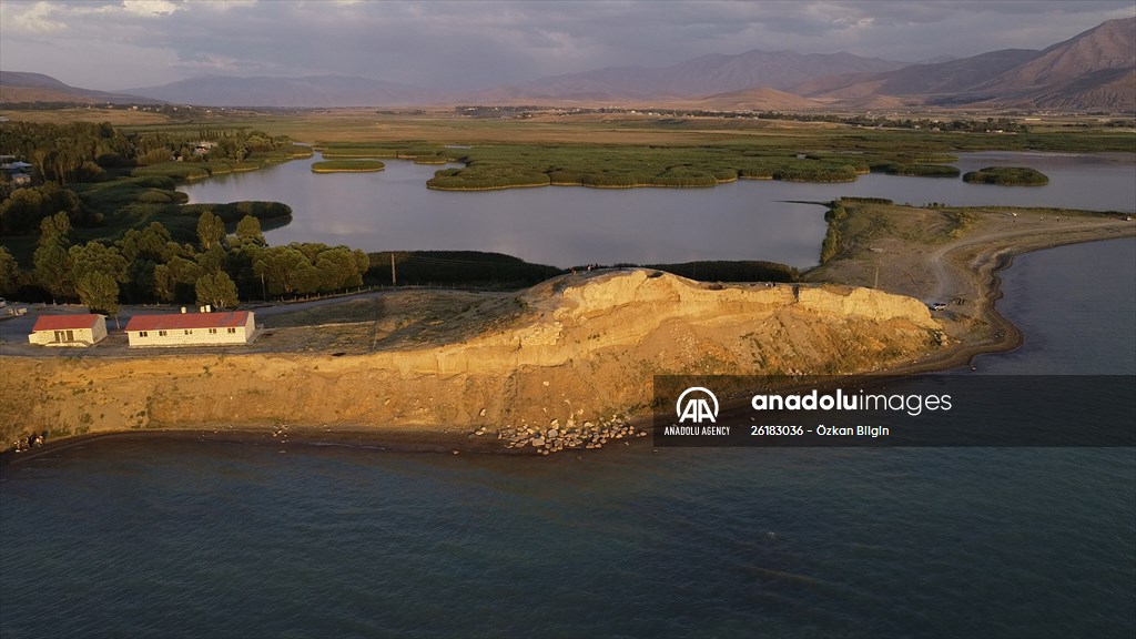 Under water areas turned into land after withdrawal of water in Lake Van