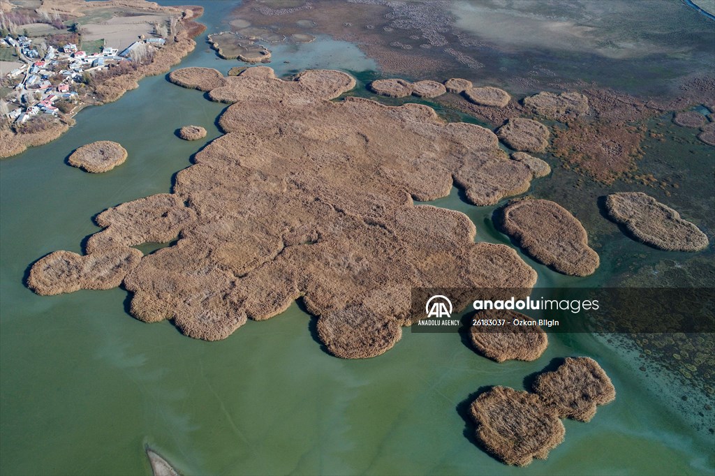 Under water areas turned into land after withdrawal of water in Lake Van