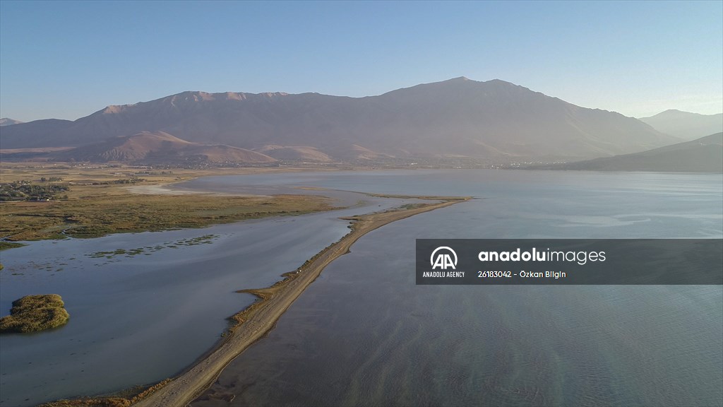 Under water areas turned into land after withdrawal of water in Lake Van