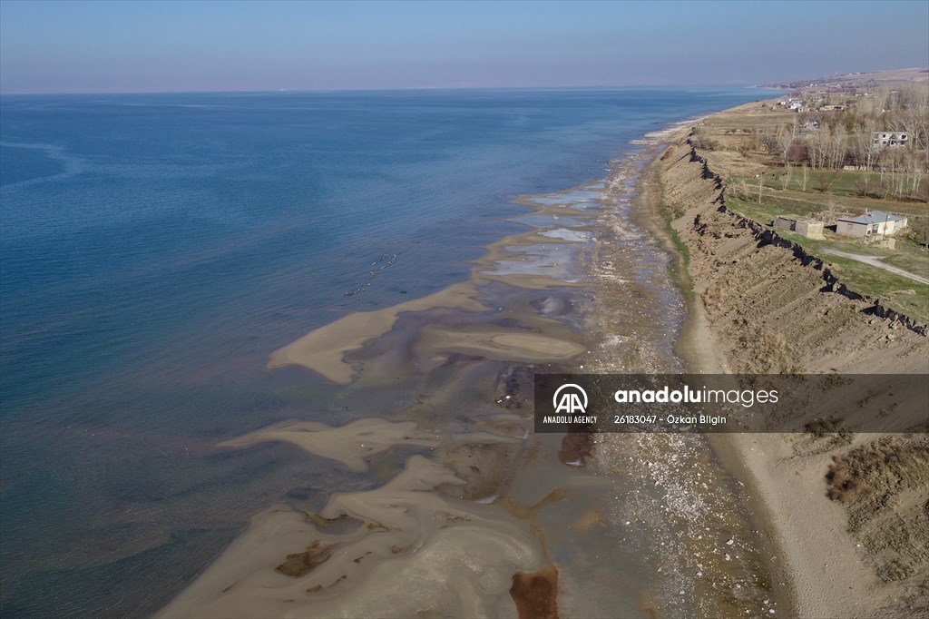 Under water areas turned into land after withdrawal of water in Lake Van