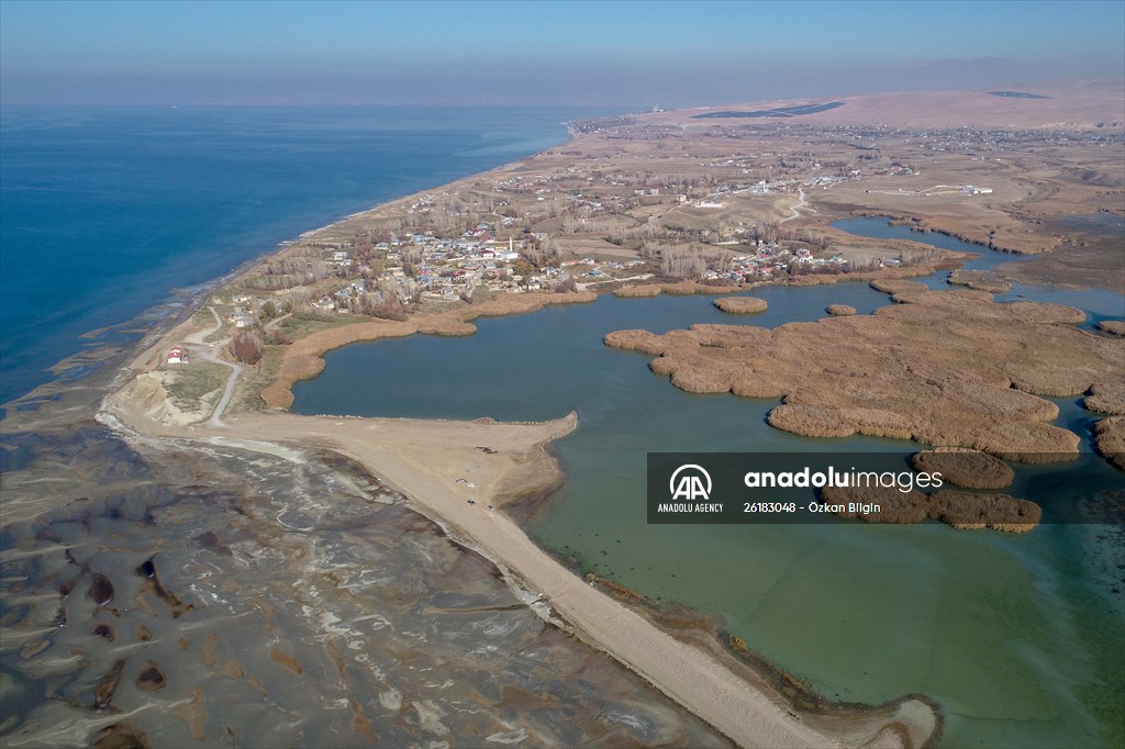 Under water areas turned into land after withdrawal of water in Lake Van