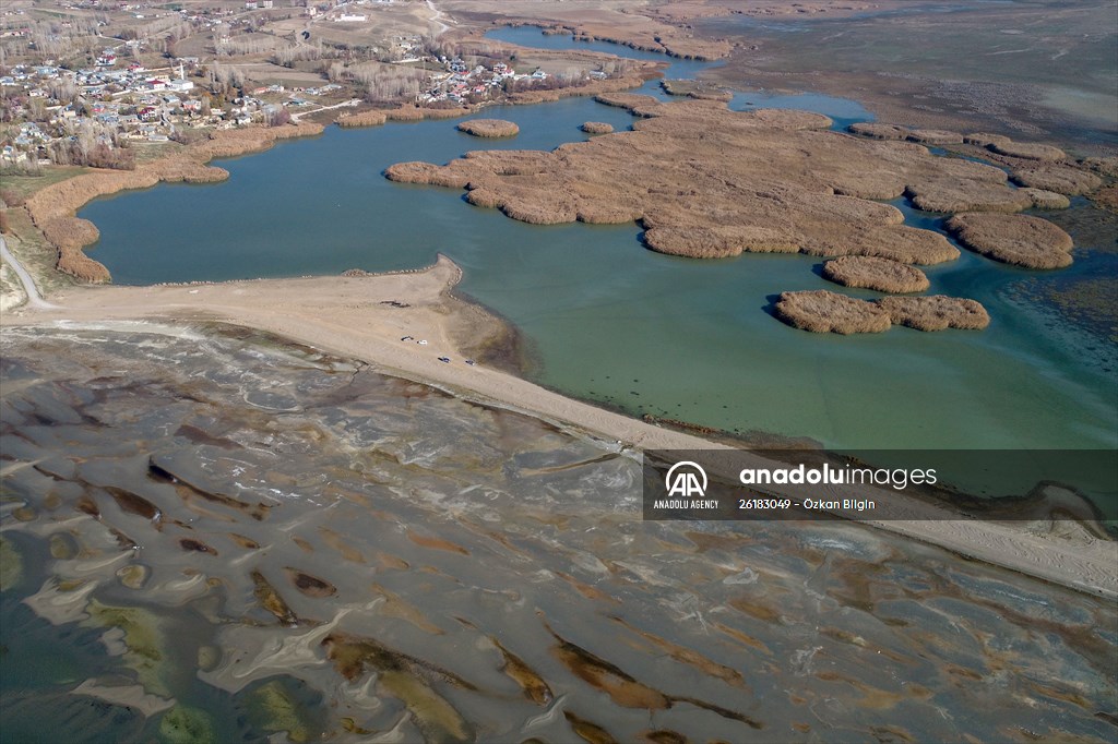 Under water areas turned into land after withdrawal of water in Lake Van