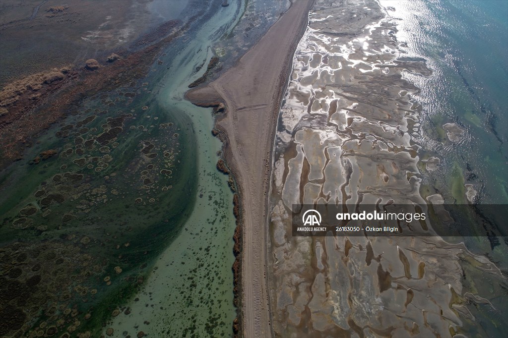 Under water areas turned into land after withdrawal of water in Lake Van