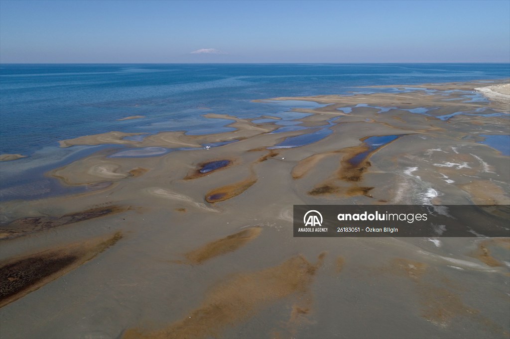 Under water areas turned into land after withdrawal of water in Lake Van