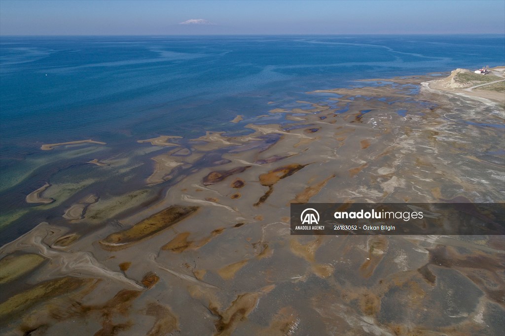 Under water areas turned into land after withdrawal of water in Lake Van