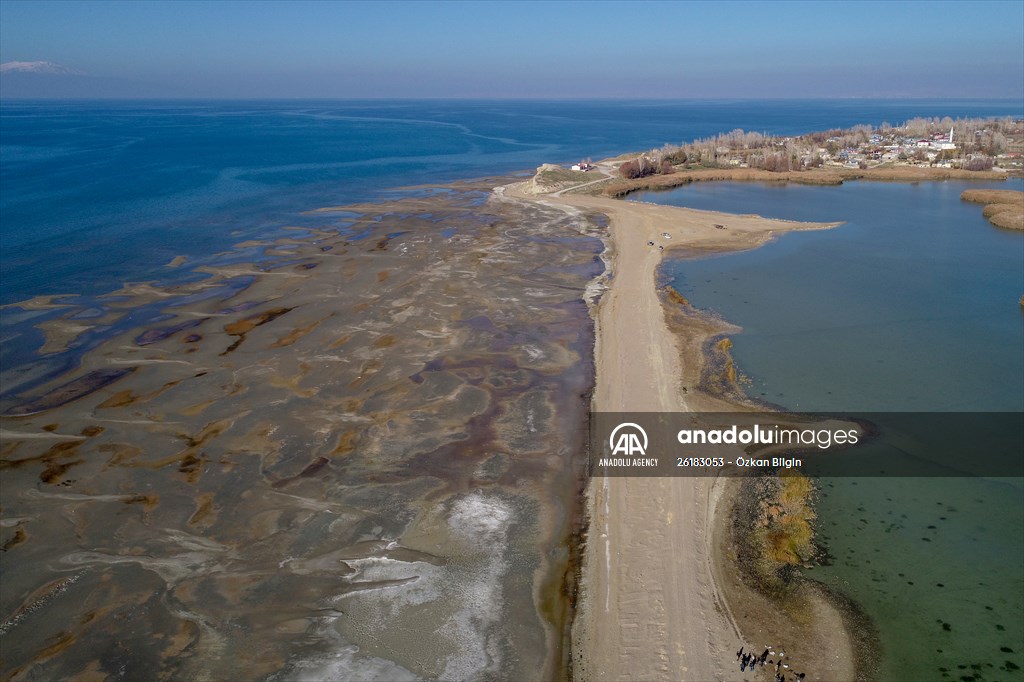 Under water areas turned into land after withdrawal of water in Lake Van