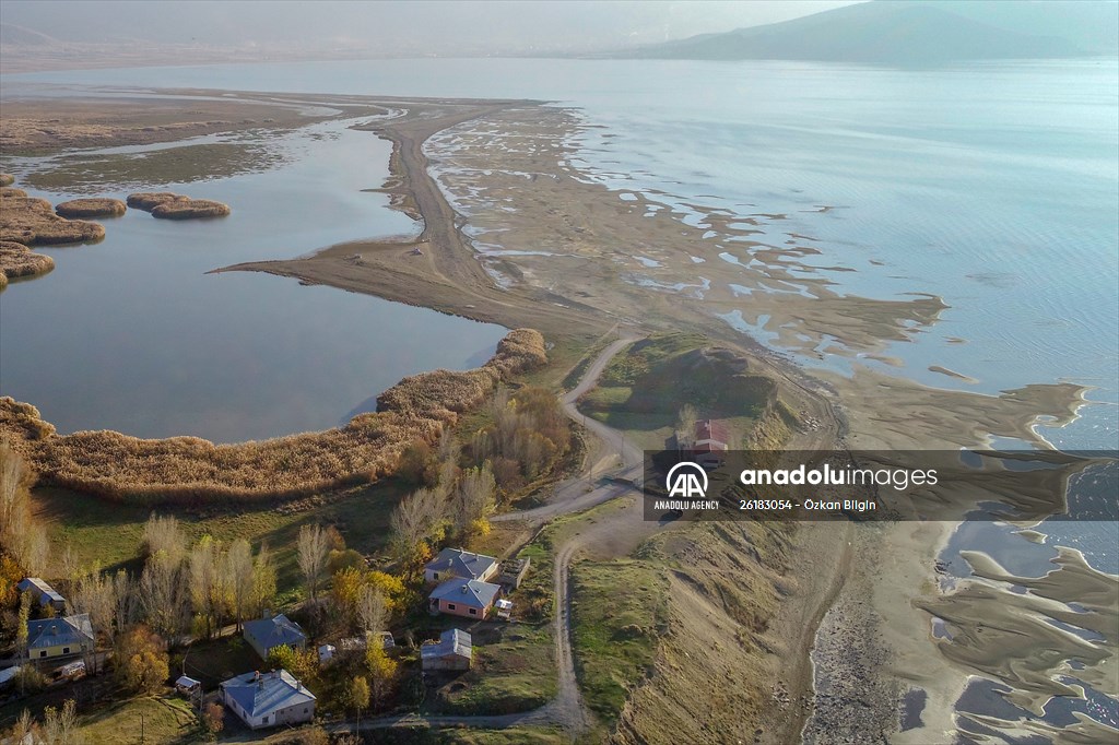 Under water areas turned into land after withdrawal of water in Lake Van