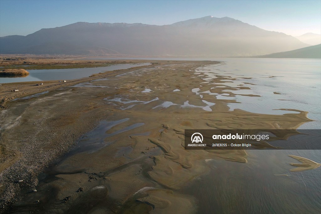 Under water areas turned into land after withdrawal of water in Lake Van