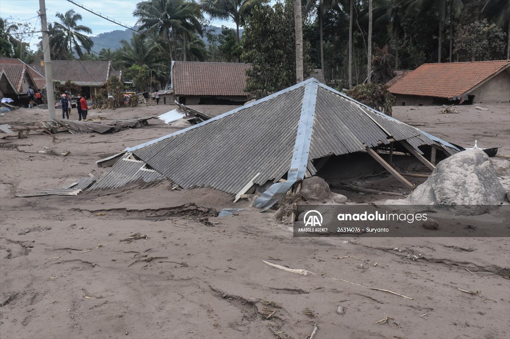 Houses damaged after Mount Semeru eruption in Indonesia