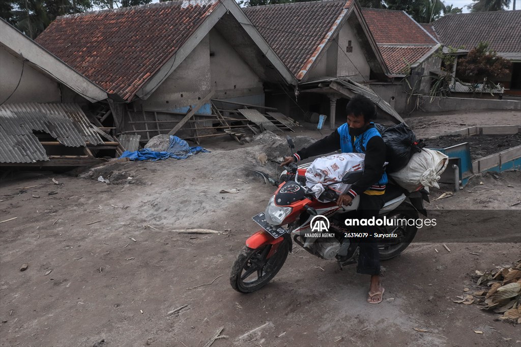 Houses damaged after Mount Semeru eruption in Indonesia
