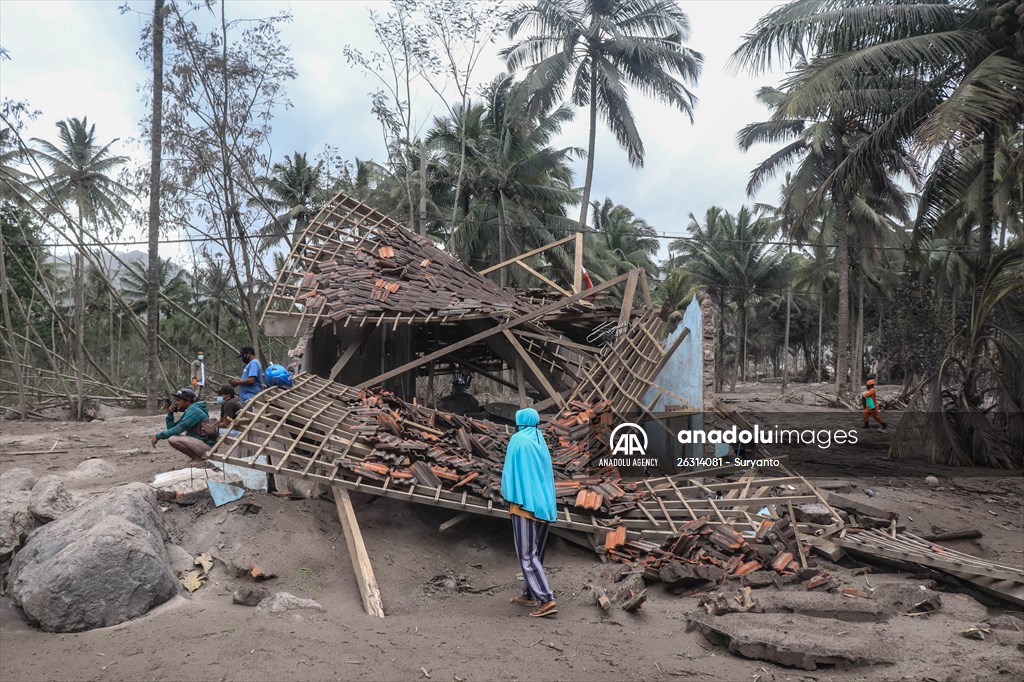 Houses damaged after Mount Semeru eruption in Indonesia
