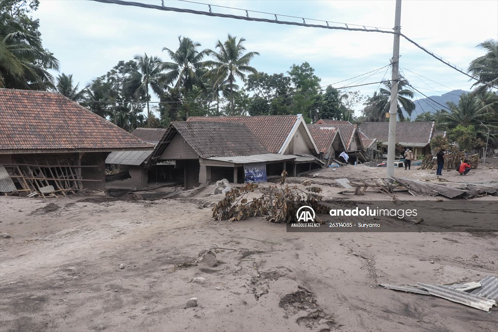 Houses damaged after Mount Semeru eruption in Indonesia