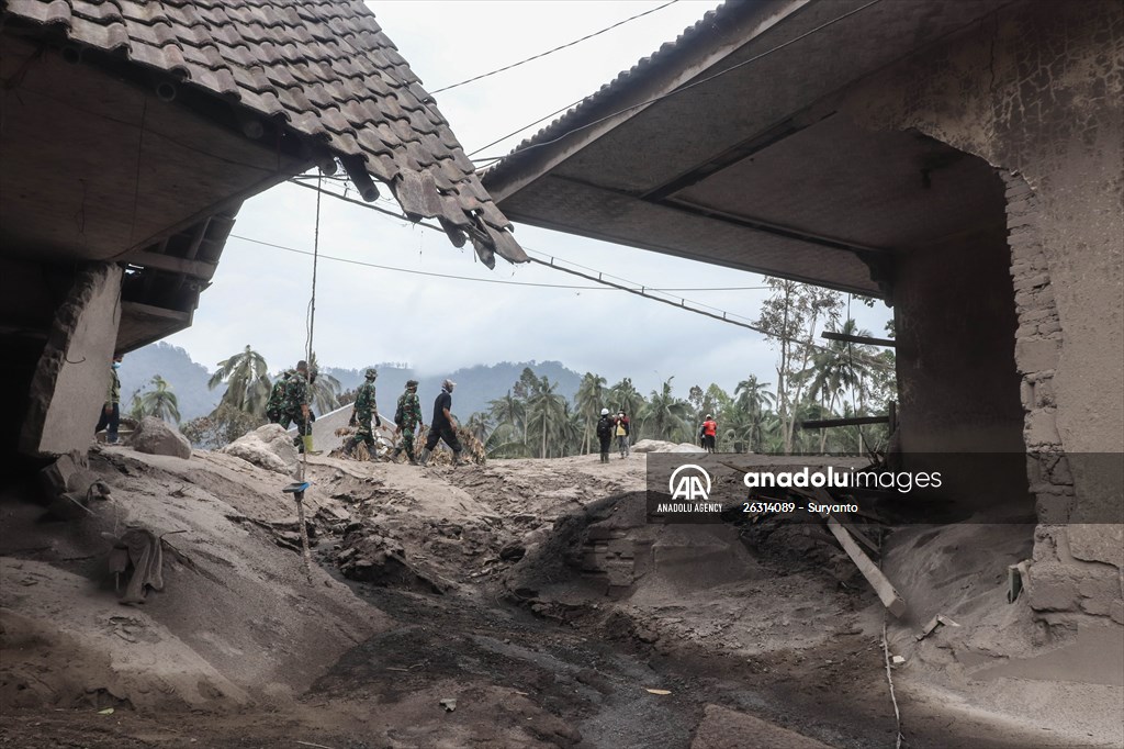Houses damaged after Mount Semeru eruption in Indonesia