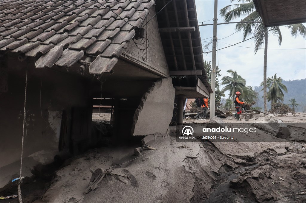 Houses damaged after Mount Semeru eruption in Indonesia