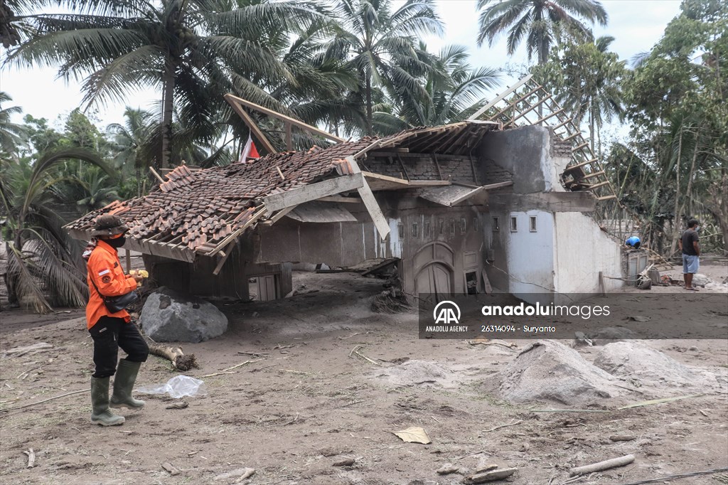Houses damaged after Mount Semeru eruption in Indonesia