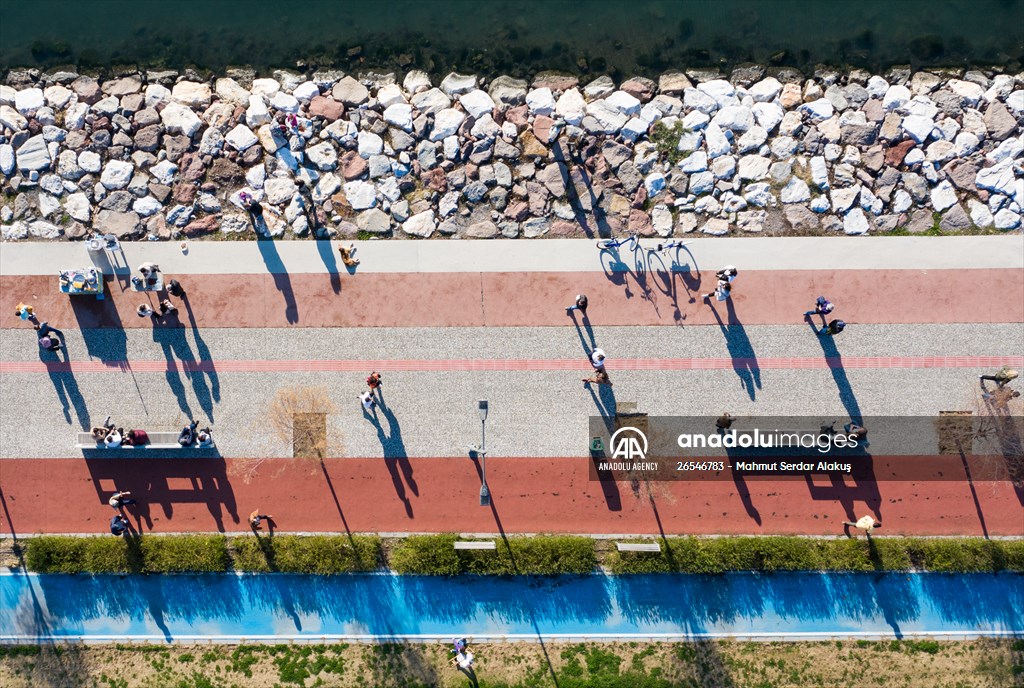 People enjoy sunny winter day in Izmir