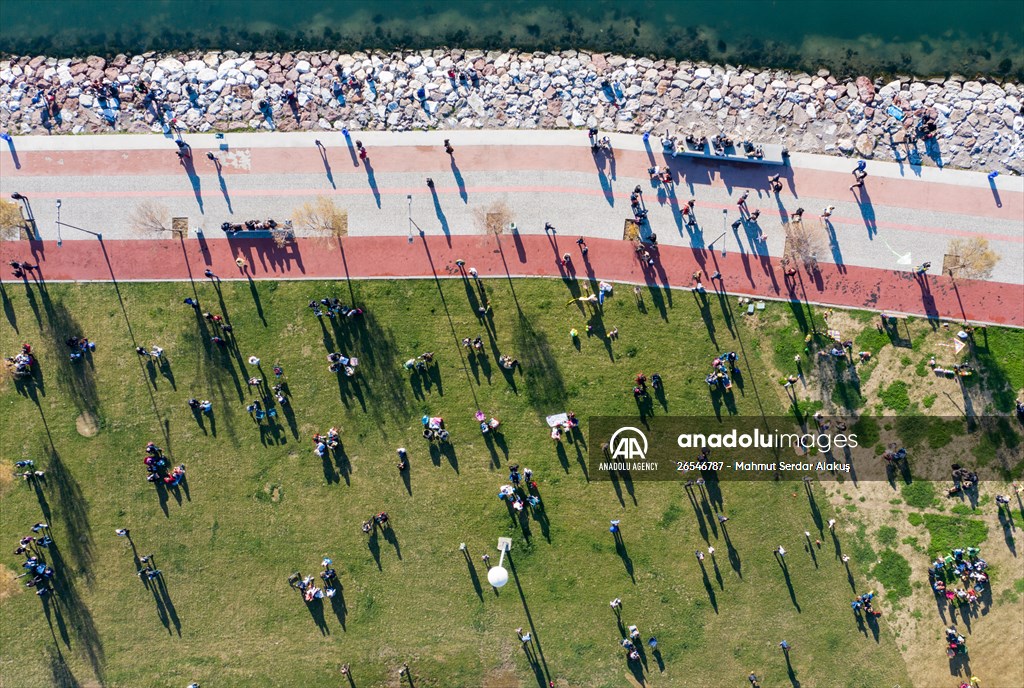 People enjoy sunny winter day in Izmir