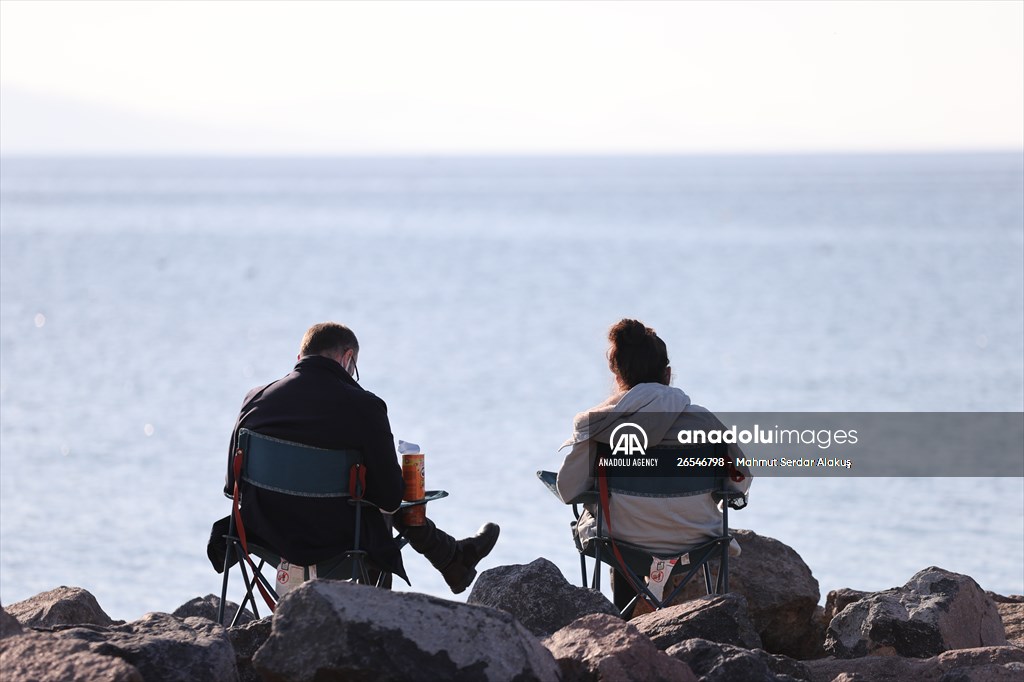 People enjoy sunny winter day in Izmir