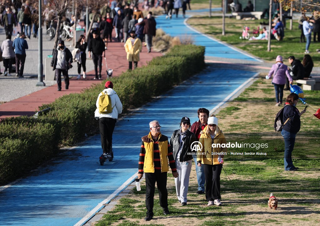 People enjoy sunny winter day in Izmir