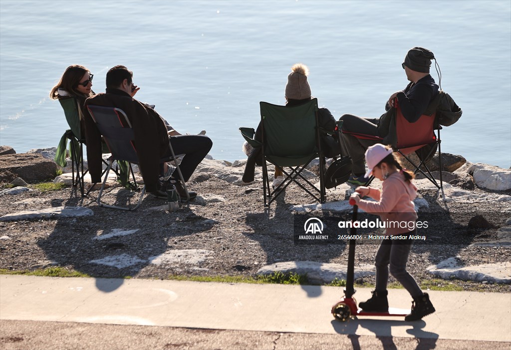 People enjoy sunny winter day in Izmir