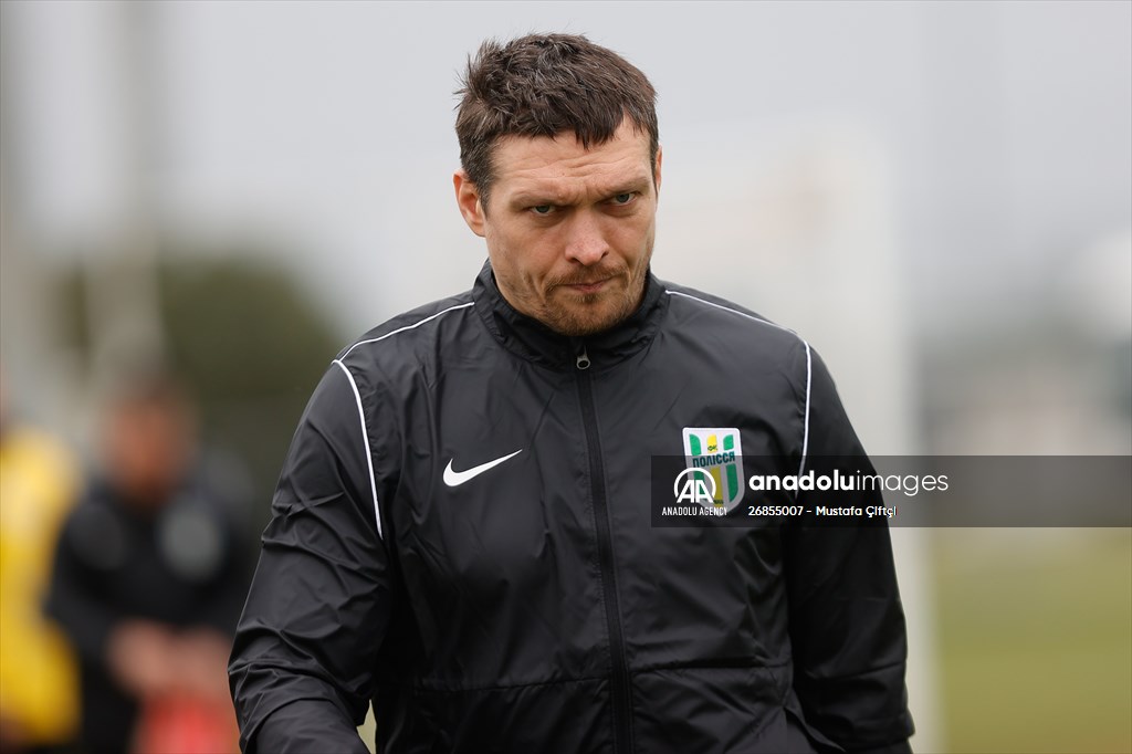 World heavyweight champion Oleksandr Usyk trains with FC Polissya in Turkiye's Antalya