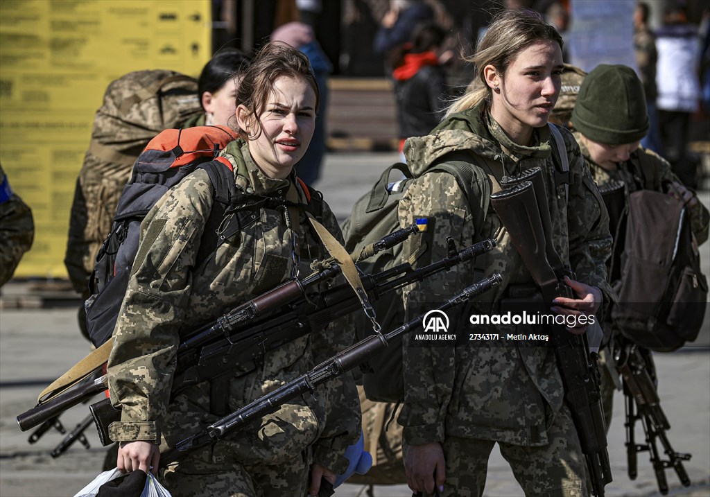 Ukrainian female soldiers heading to the frontline from Lviv