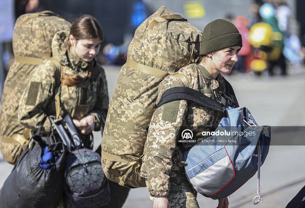 Ukrainian female soldiers heading to the frontline from Lviv