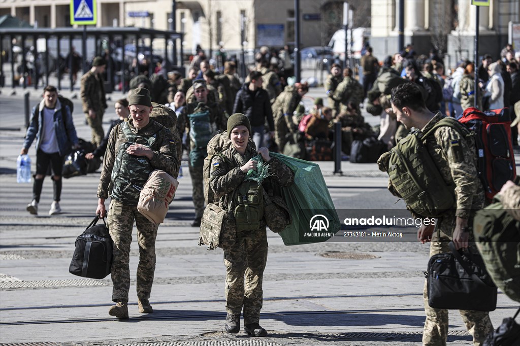 Ukrainian female soldiers heading to the frontline from Lviv