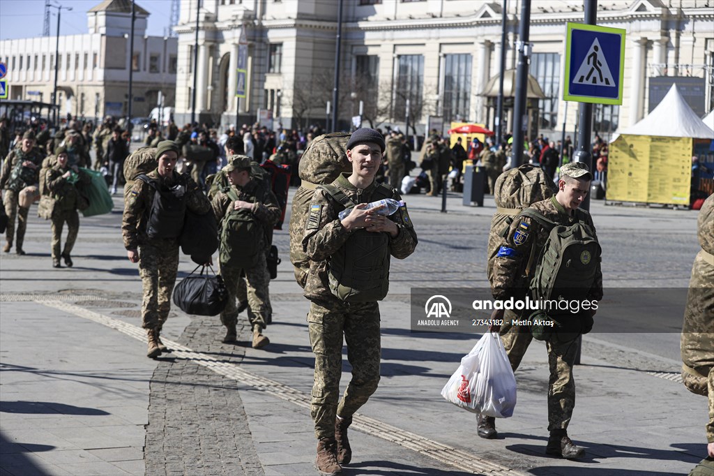 Ukrainian female soldiers heading to the frontline from Lviv