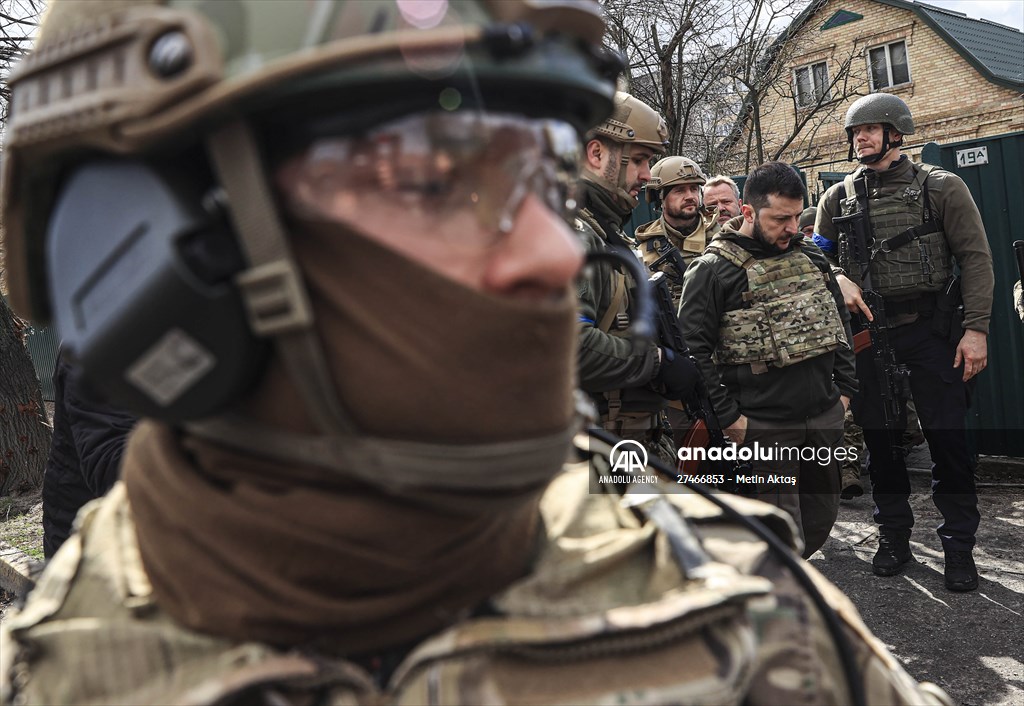 Ukrainian President Volodymyr Zelenskyy visits Bucha