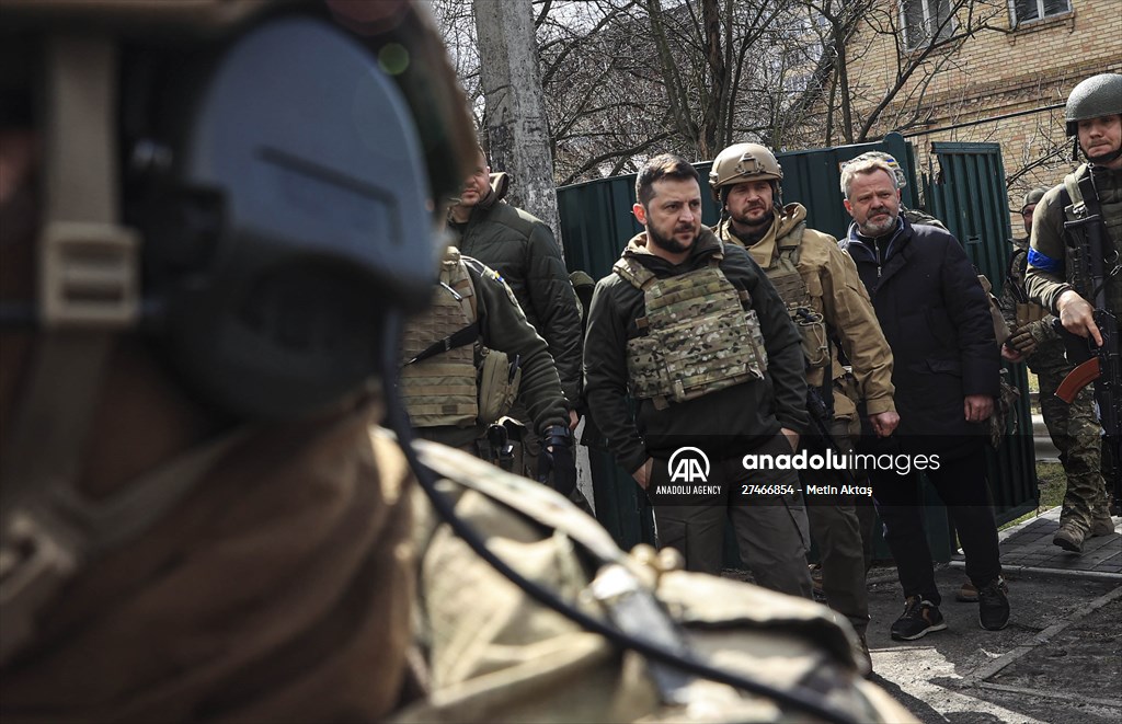Ukrainian President Volodymyr Zelenskyy visits Bucha