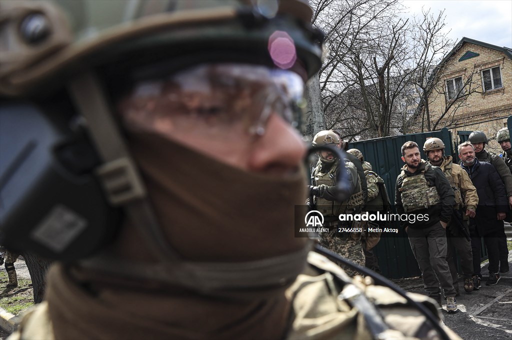 Ukrainian President Volodymyr Zelenskyy visits Bucha