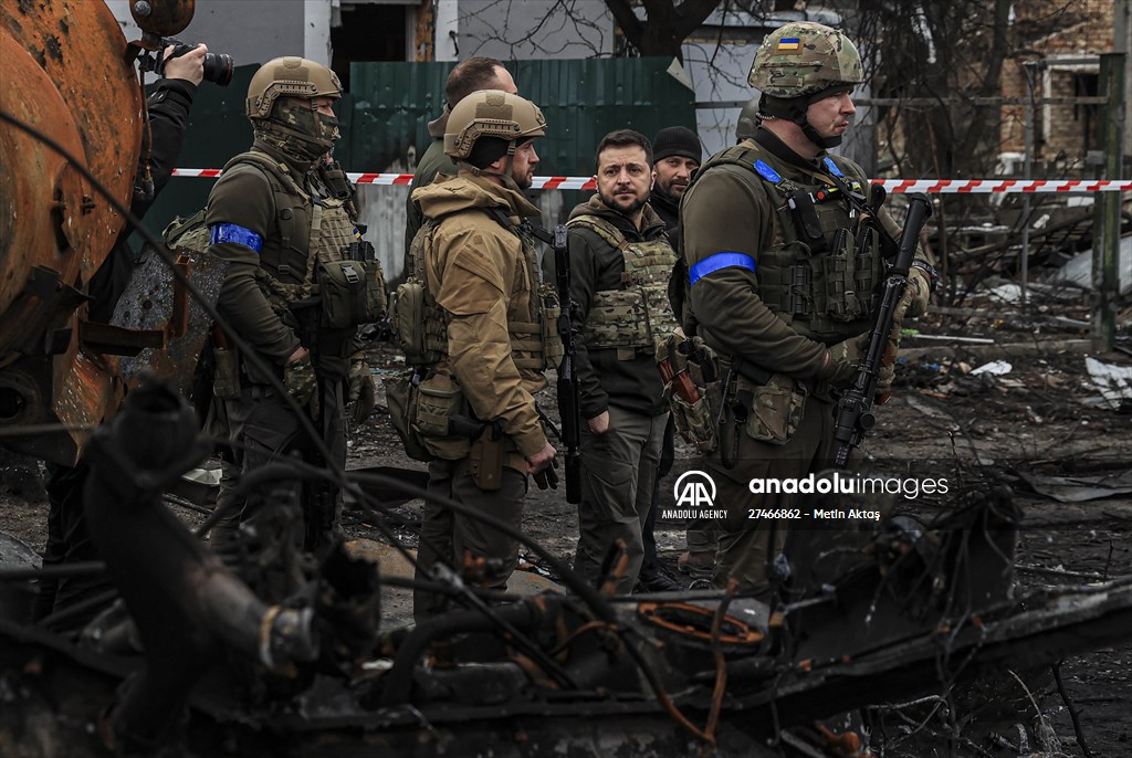 Ukrainian President Volodymyr Zelenskyy visits Bucha