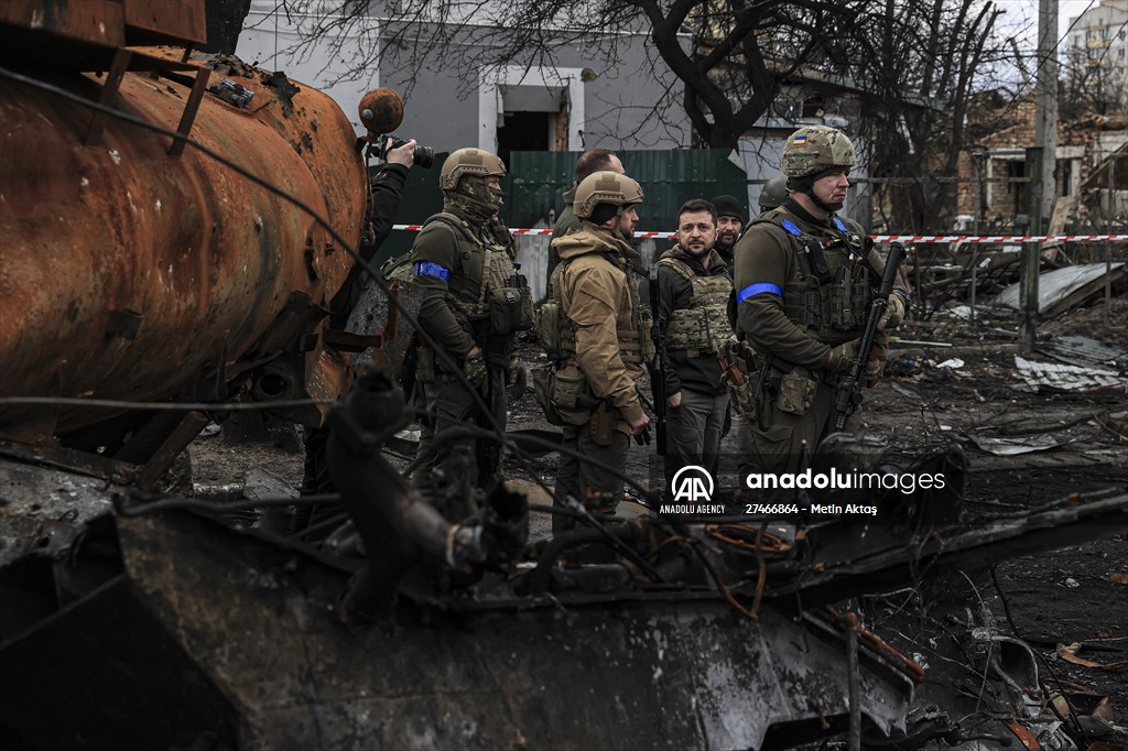Ukrainian President Volodymyr Zelenskyy visits Bucha