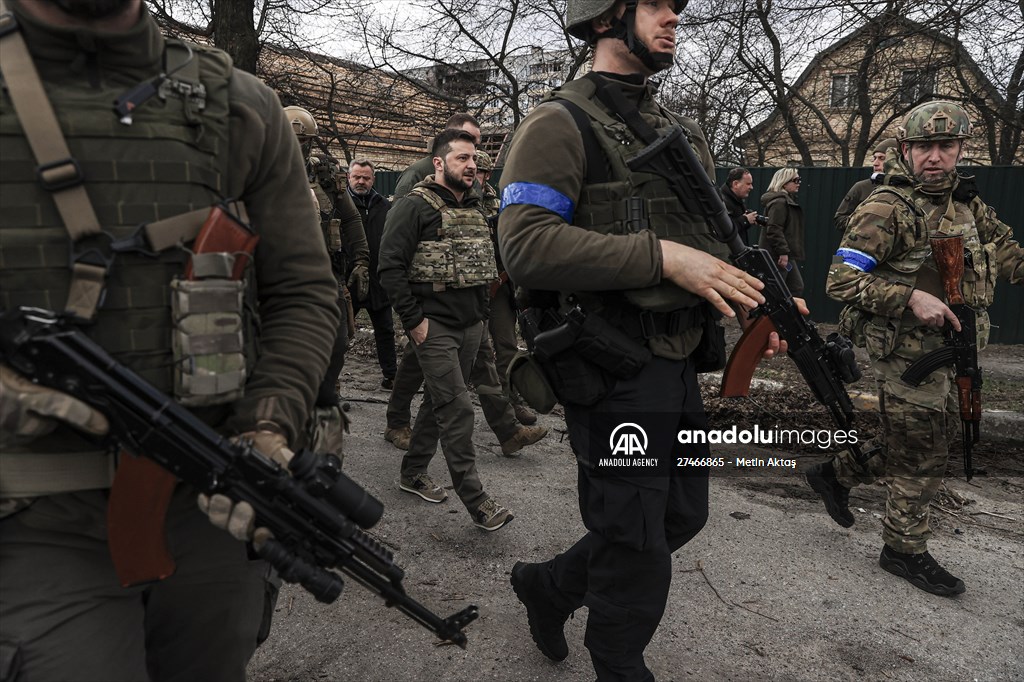 Ukrainian President Volodymyr Zelenskyy visits Bucha