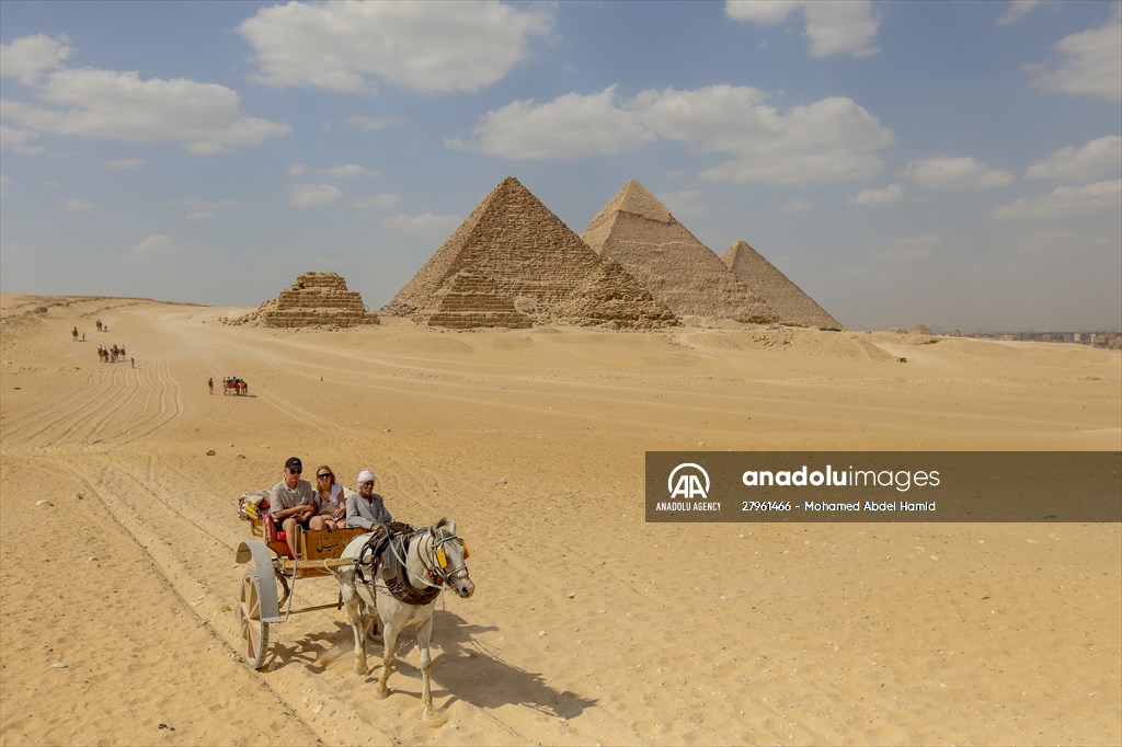 Cheops, Khafre and Mikerinos Pyramids in Giza