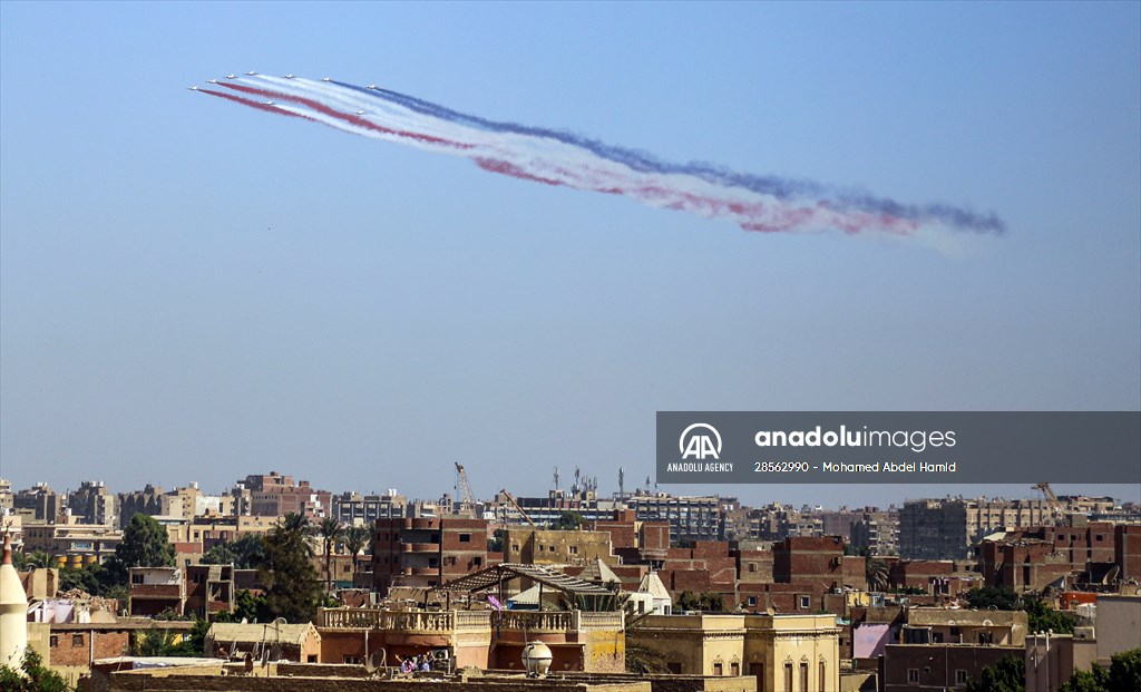Flight demonstration at the Giza Pyramids in Egypt